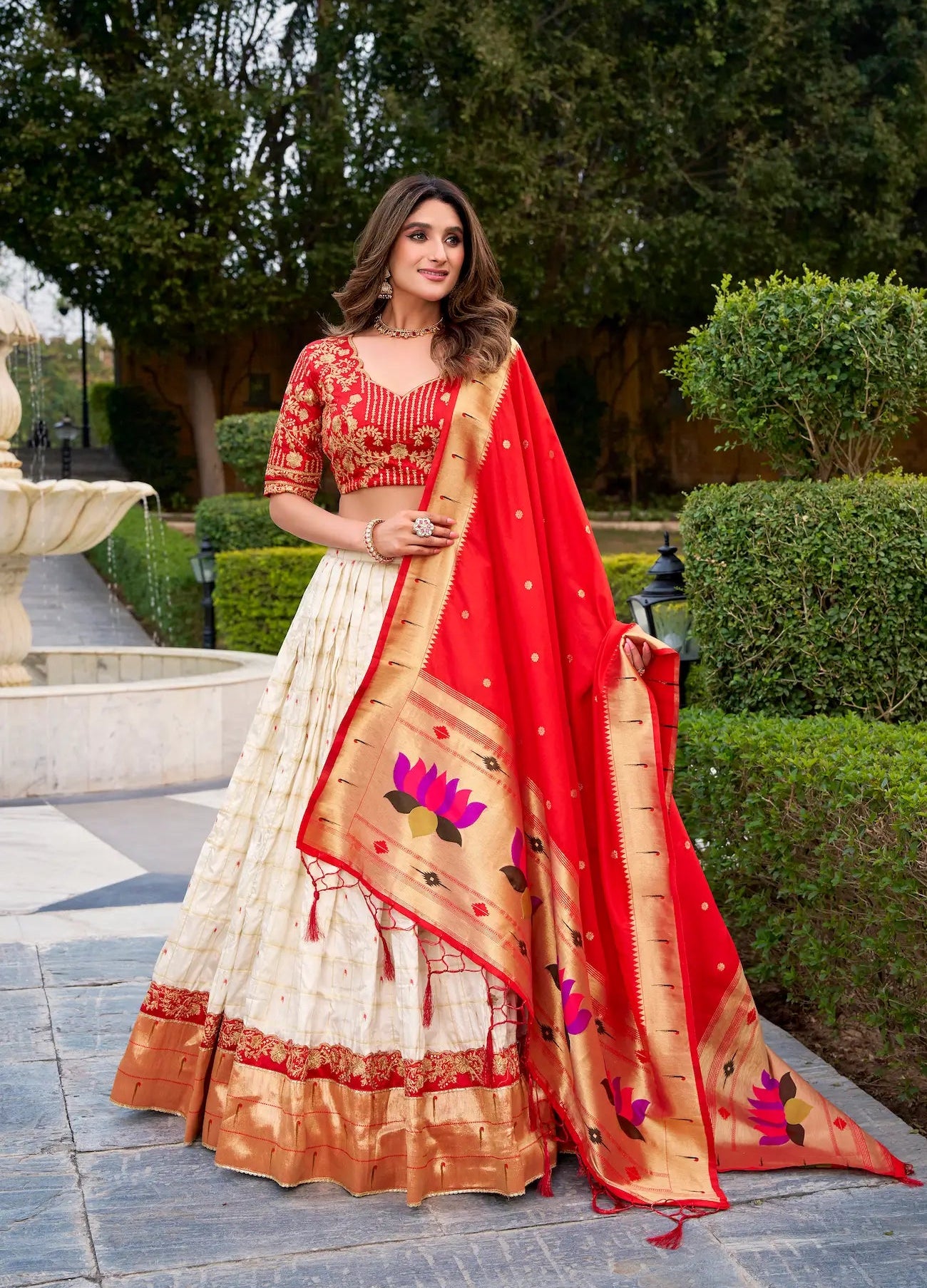 Pearl White Silk Paithani Lehenga Choli