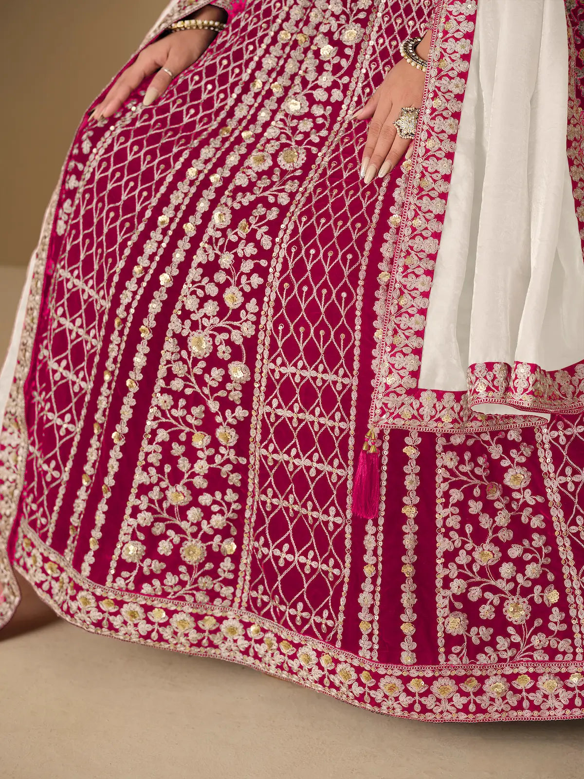 Rani Pink Velvet Heavy Embroidered Gown