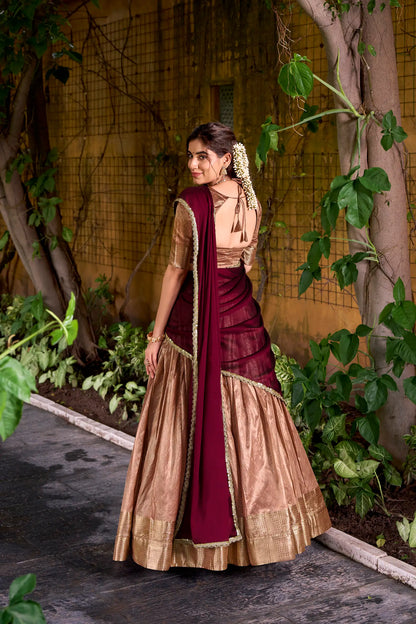 Dusty Peach Dhupian Silk Zari Weaving Lehenga Choli