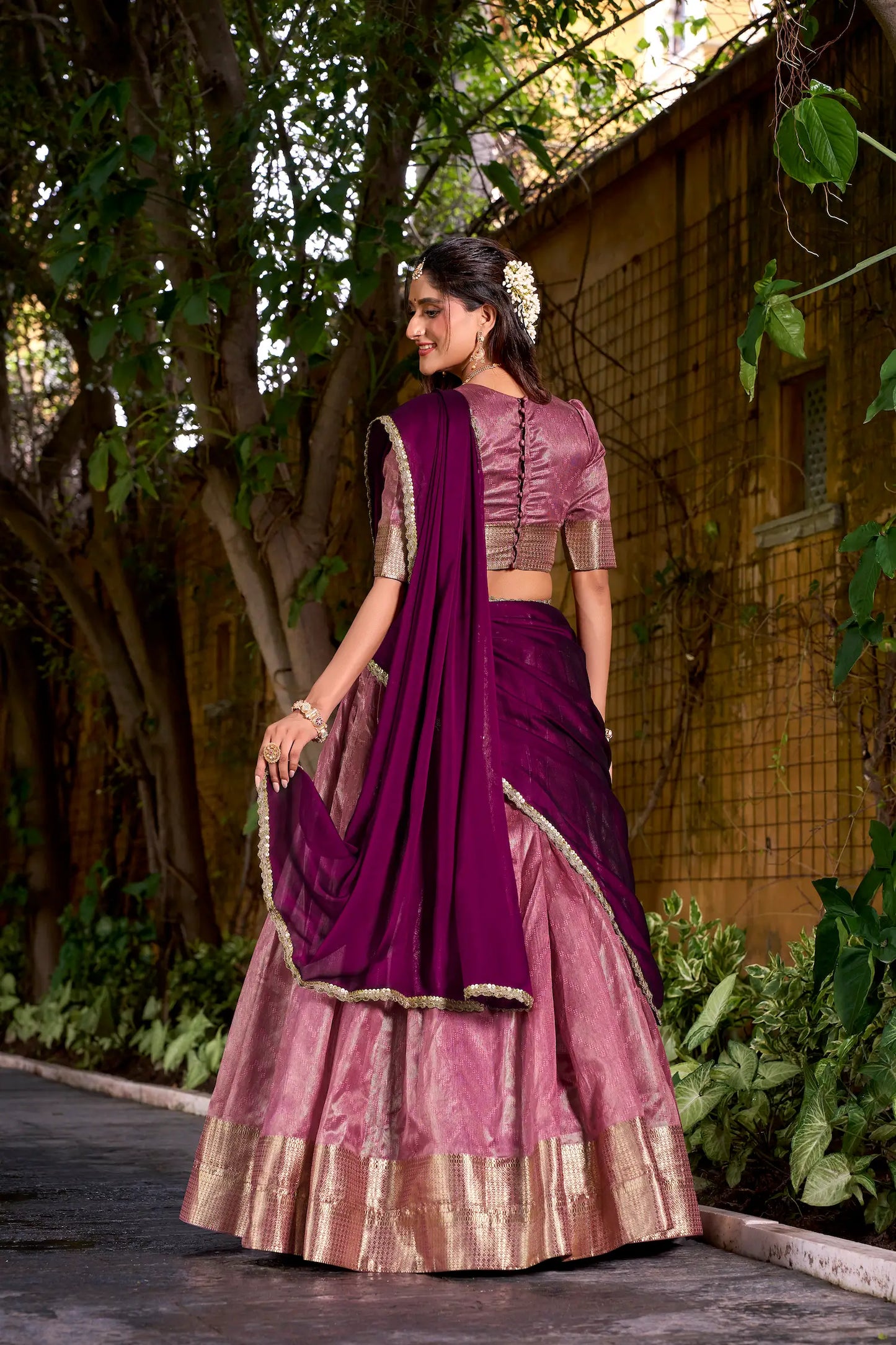 Daisy Pink Dhupian Silk Zari Weaving Lehenga Choli