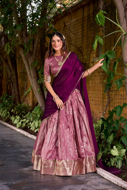 Daisy Pink Dhupian Silk Zari Weaving Lehenga Choli