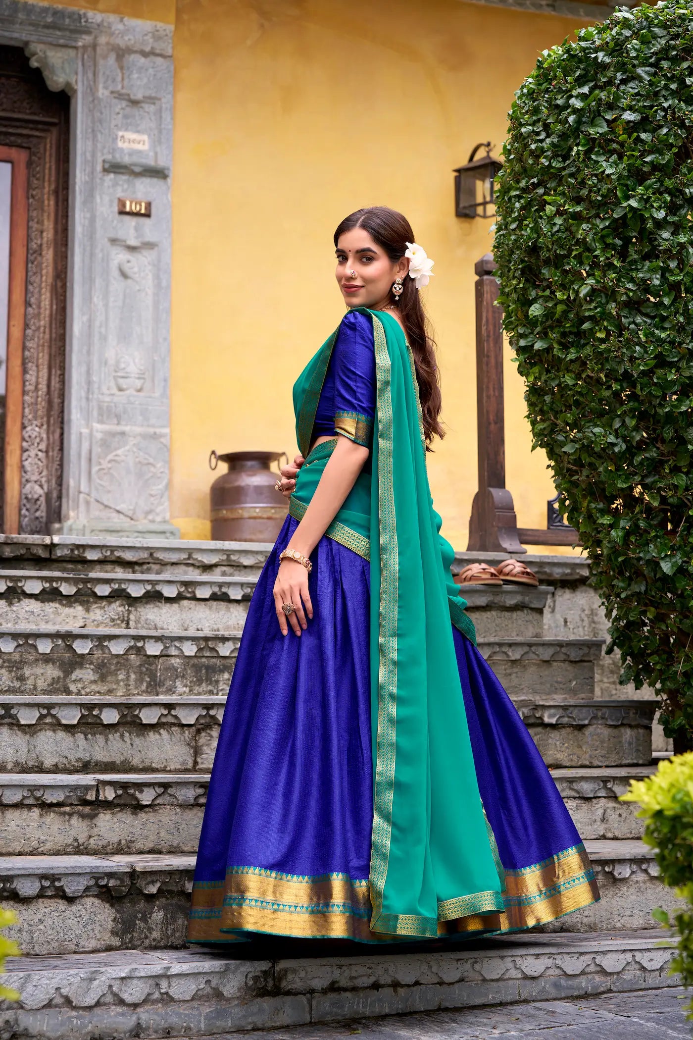 Royal Blue Poly Cotton Zari Weaving Lehenga Choli