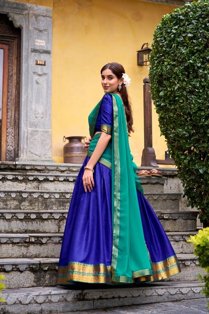 Royal Blue Poly Cotton Zari Weaving Lehenga Choli