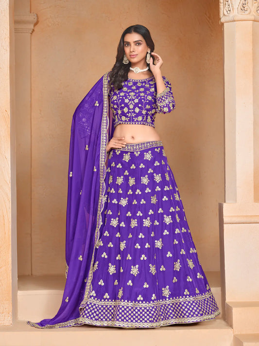 Purple organza lehenga choli with thread and sequence embroidery work 