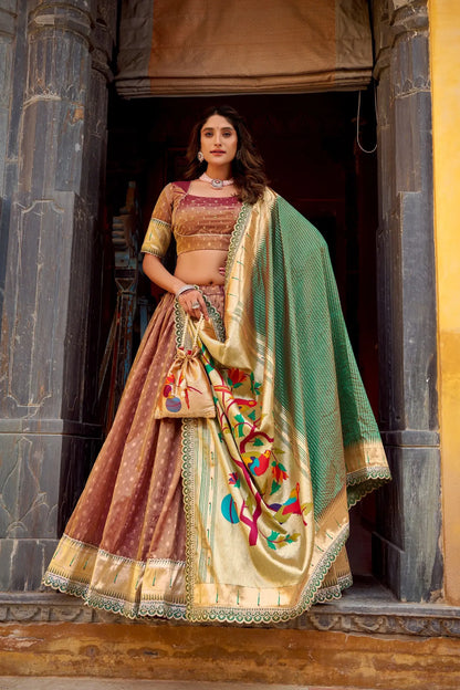 Rust Brown Shimmer Paithani Lehenga Choli