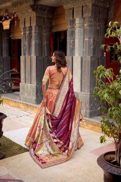 Dark Peach Shimmer Paithani Lehenga Choli