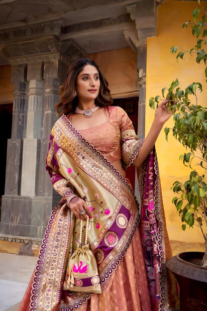 Dark Peach Shimmer Paithani Lehenga Choli