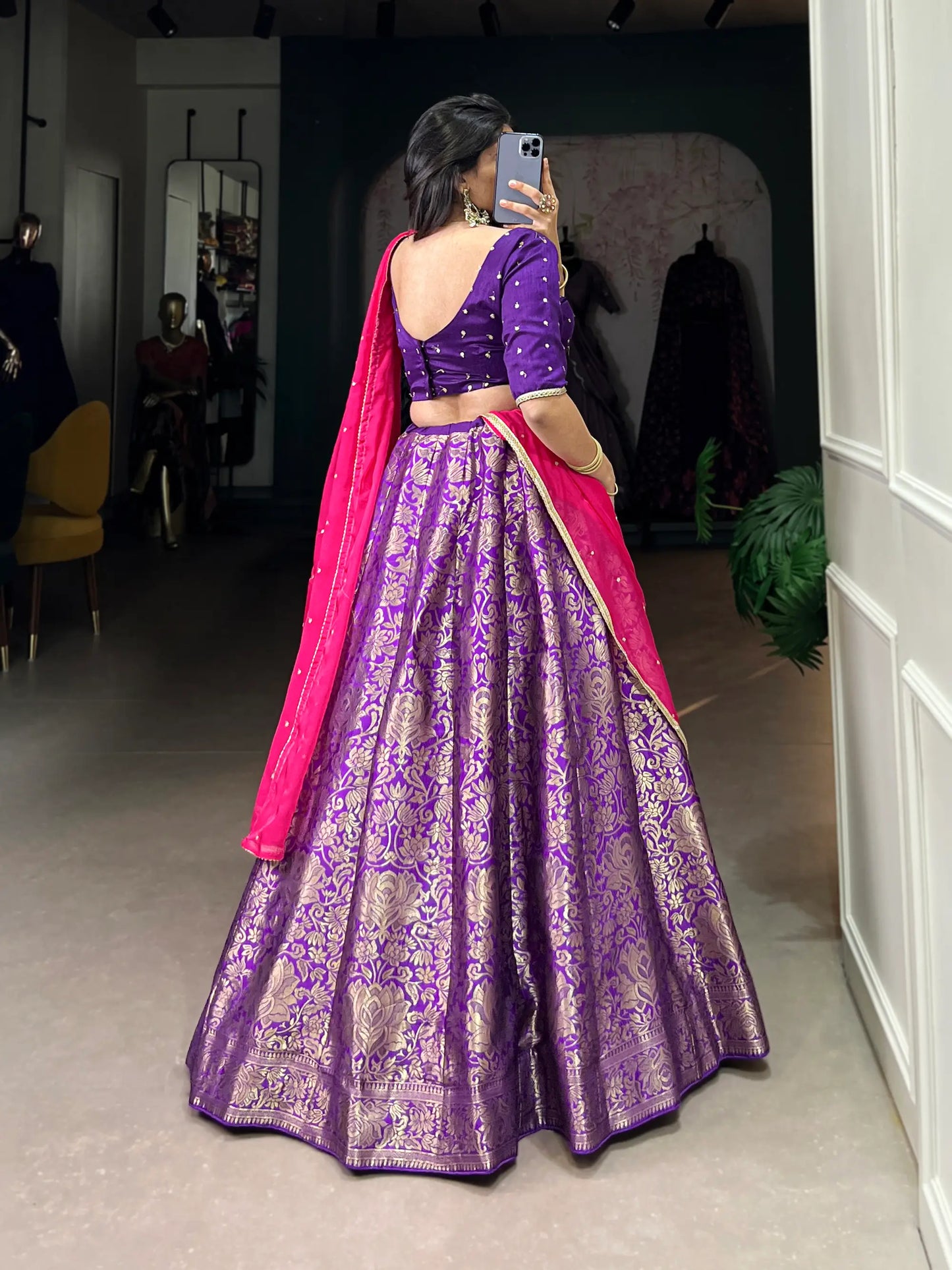 Purple Jacquard Silk Zari Weaving Lehenga Choli