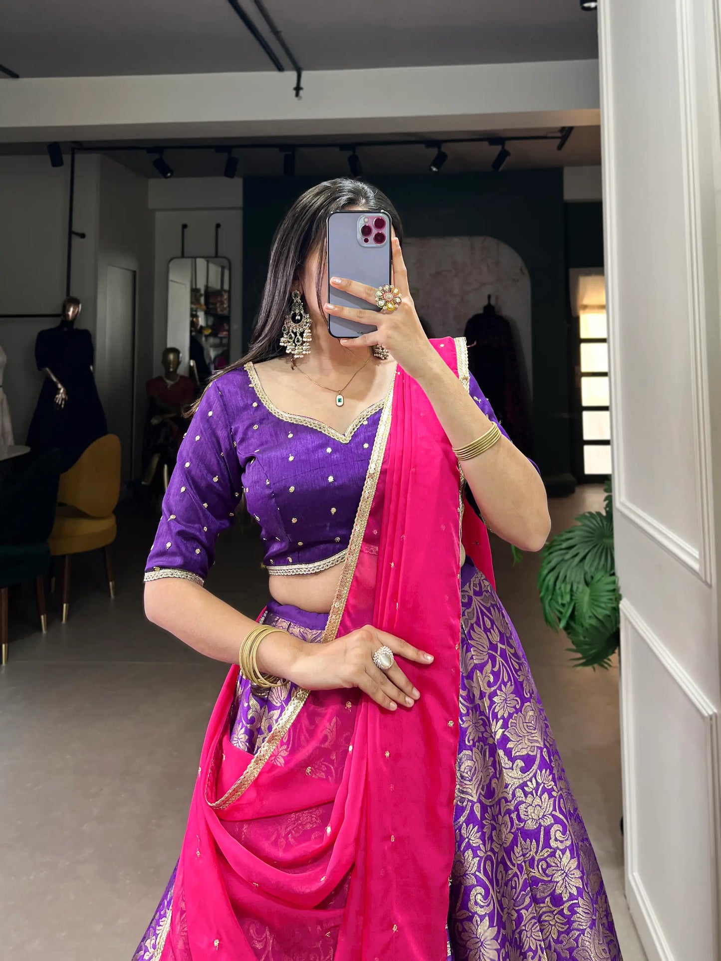 Purple Jacquard Silk Zari Weaving Lehenga Choli