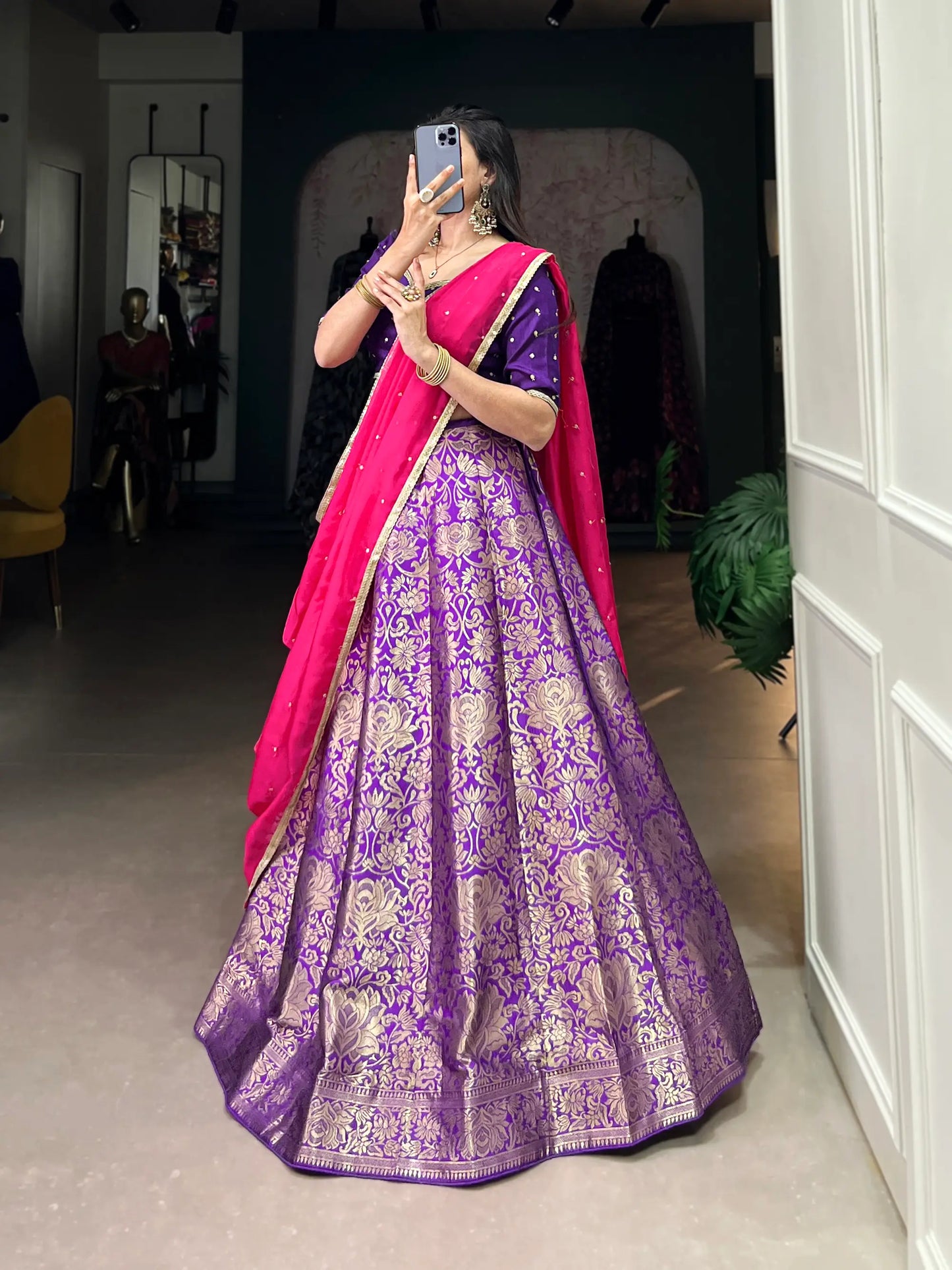 Purple Jacquard Silk Zari Weaving Lehenga Choli