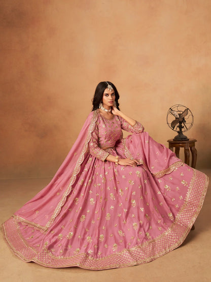 Light Pink Organza Embroidery Work Lehenga Choli