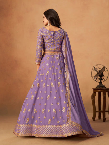 Lavender Organza Embroidery Work Lehenga Choli