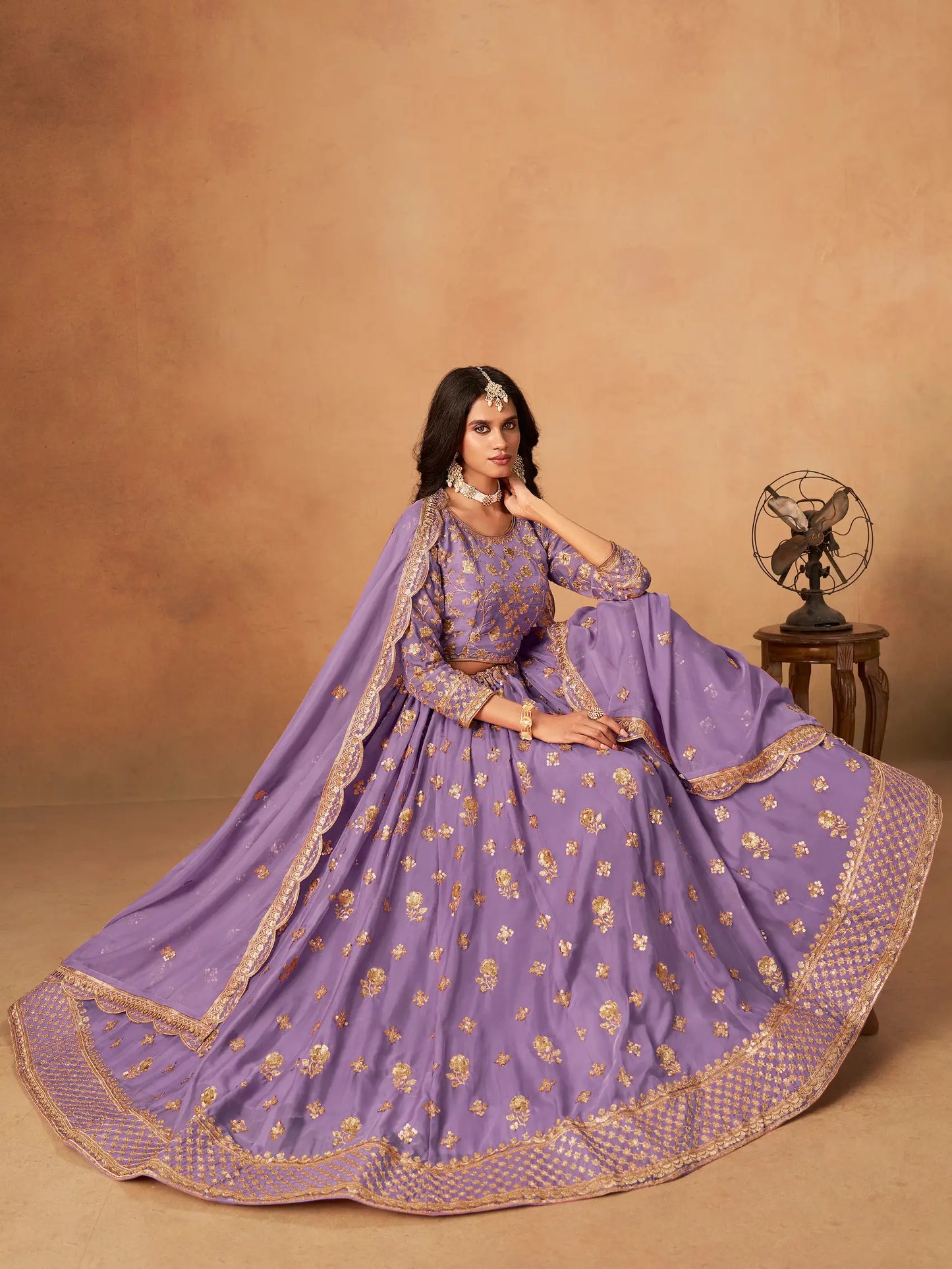 Lavender Organza Embroidery Work Lehenga Choli