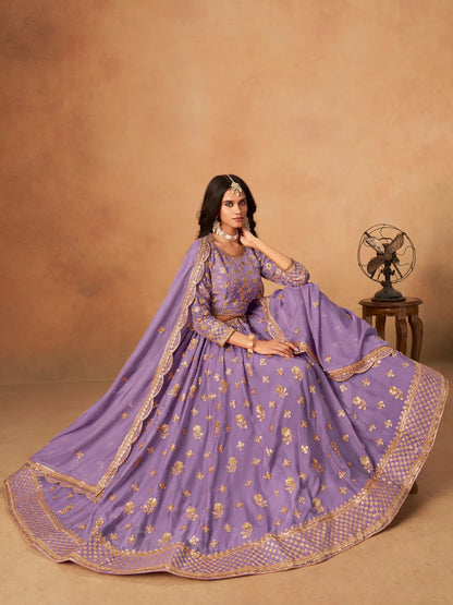 Lavender Organza Embroidery Work Lehenga Choli