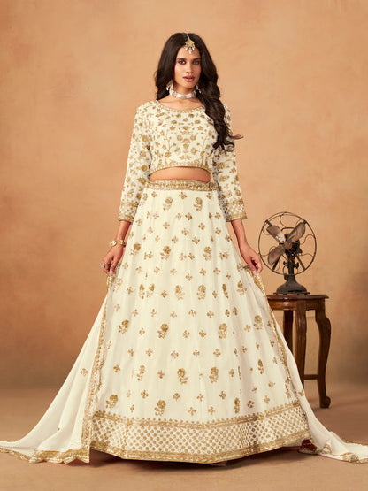 Off White Organza Embroidery Work Lehenga Choli