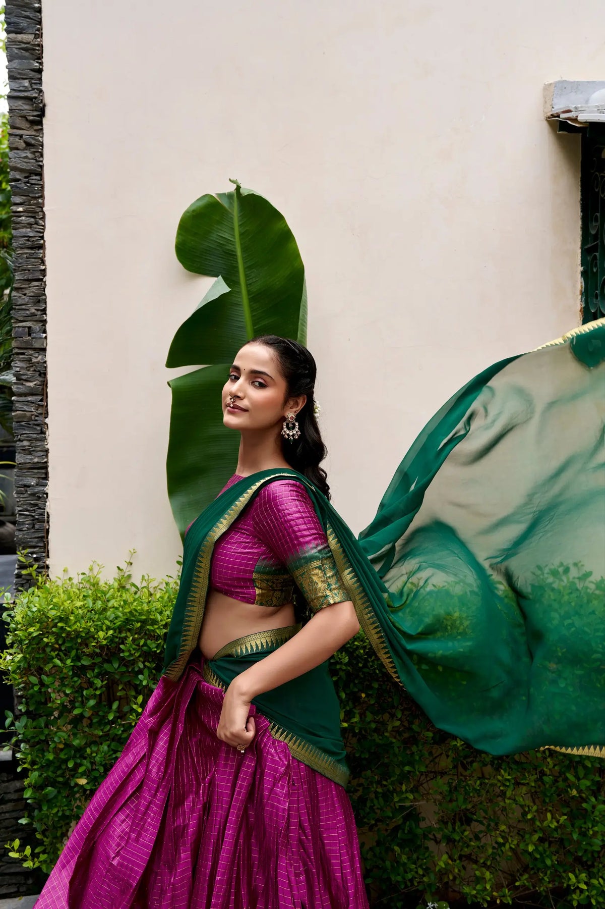 Hot Pink Cotton Half Saree Lehenga