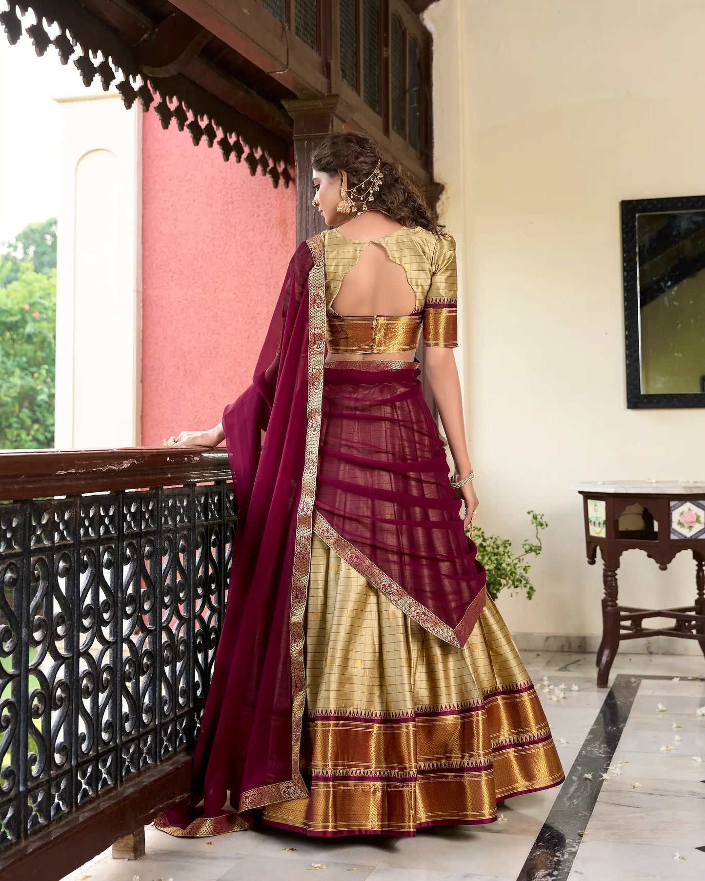 Beige Cotton Silk Weaving Work Paithani Lehenga Choli