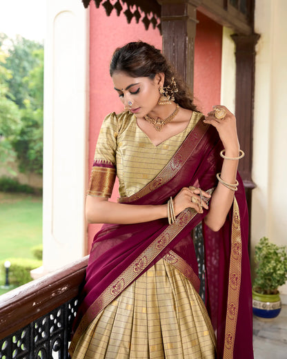 Beige Cotton Silk Weaving Work Paithani Lehenga Choli