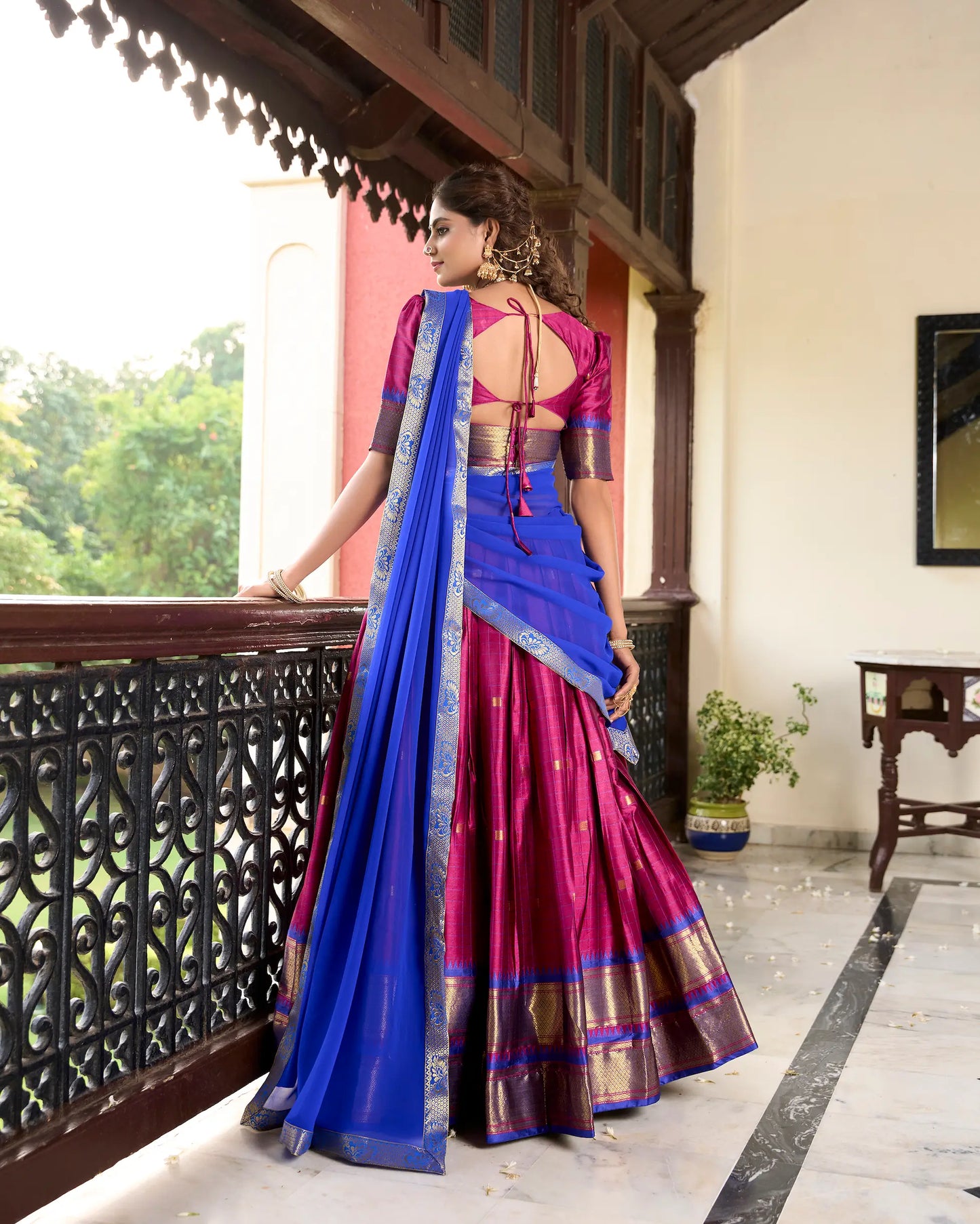 Hot Pink Cotton Silk Weaving Work Paithani Lehenga Choli