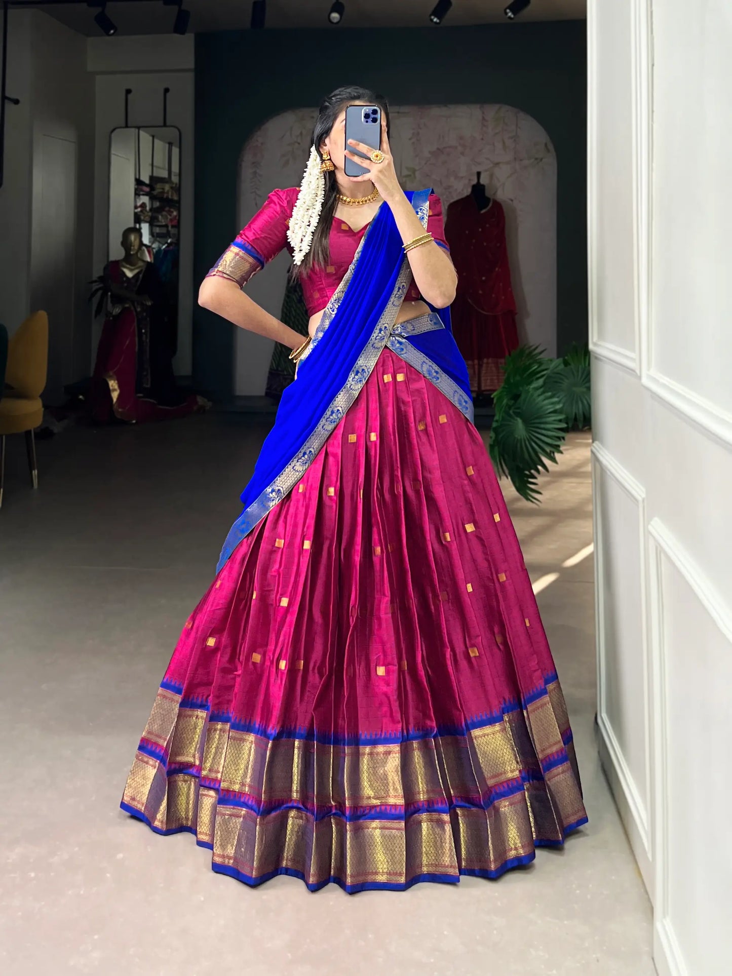 Hot Pink Cotton Silk Weaving Work Paithani Lehenga Choli