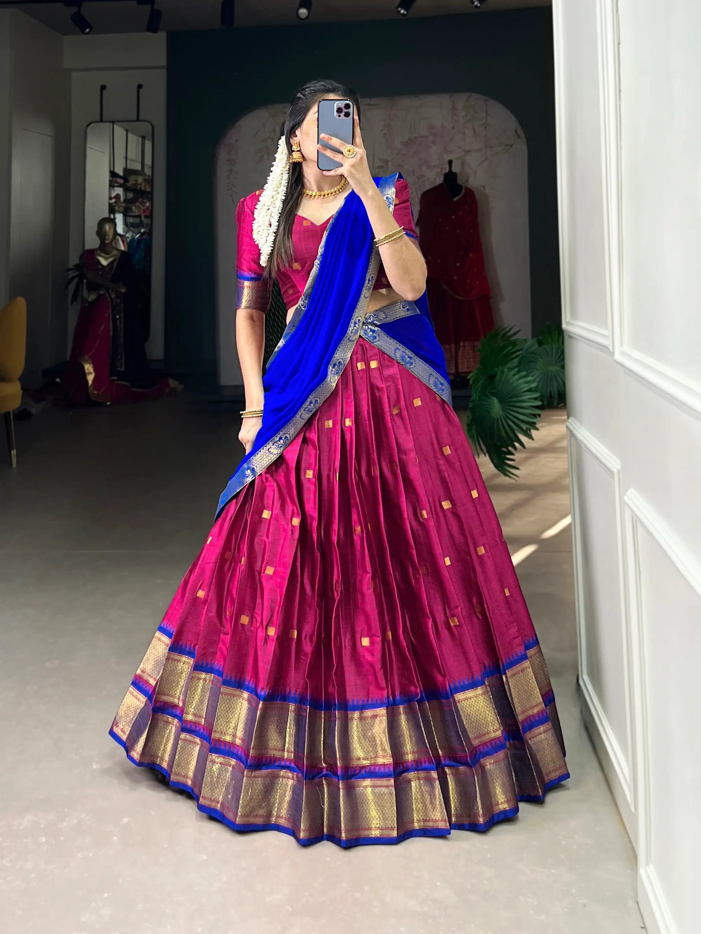 Hot Pink Cotton Silk Weaving Work Paithani Lehenga Choli