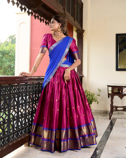 Hot Pink Cotton Silk Weaving Work Paithani Lehenga Choli