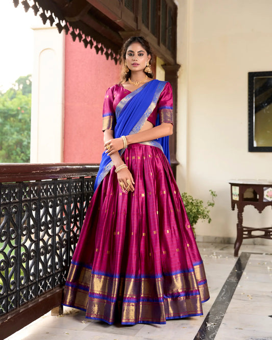 Hot Pink Cotton Silk Weaving Work Paithani Lehenga Choli