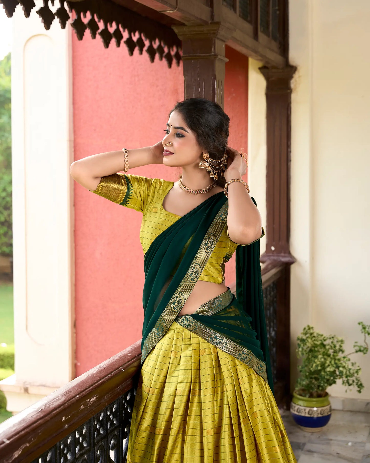 Parrot Green Cotton Silk Weaving Work Paithani Lehenga Choli