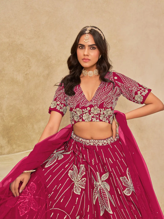 Pink Art Silk Lehenga Choli With Sequins Embroidery