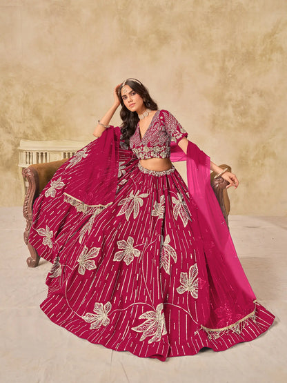 Pink Art Silk Lehenga Choli With Sequins Embroidery