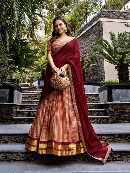 Peach South indian Half Saree Lehenga