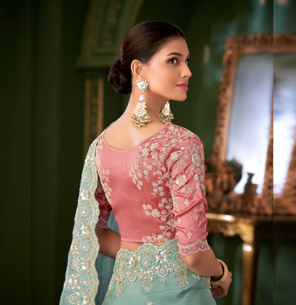 Sky Blue Viscose georgette Heavy Embroidery Saree