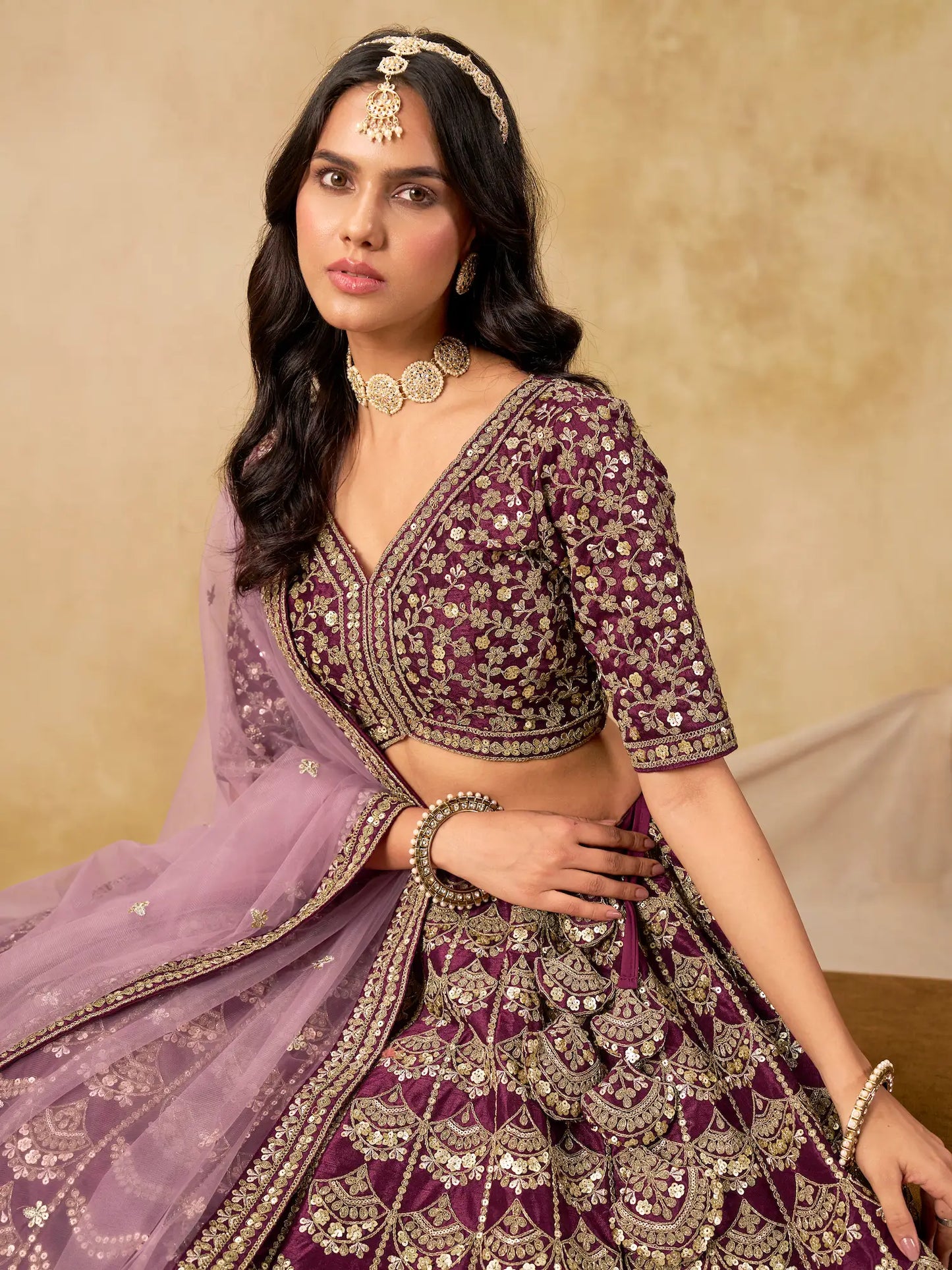 Wine Berry Art Silk Embroidery Lehenga Choli