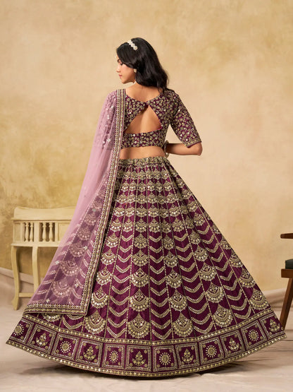 Wine Berry Art Silk Embroidery Lehenga Choli