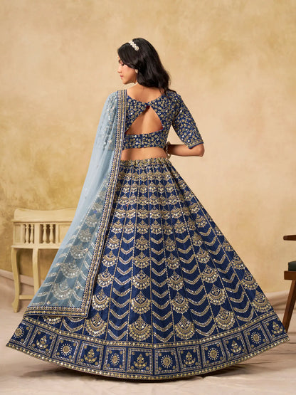 Nile Blue Art Silk Embroidery Lehenga Choli