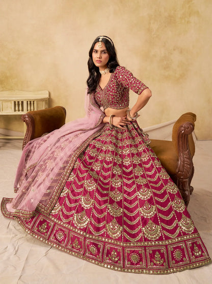 Burnt Pink Art Silk Embroidery Lehenga Choli