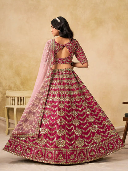 Burnt Pink Art Silk Embroidery Lehenga Choli