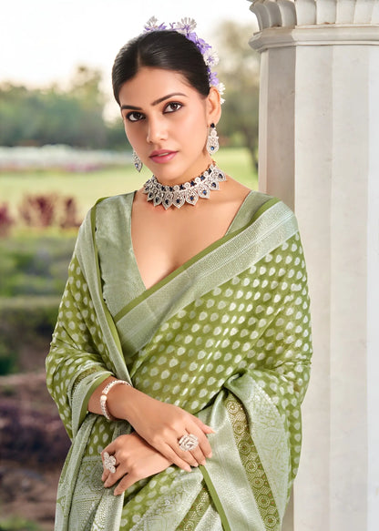Olive Green Georgette Weaving Saree