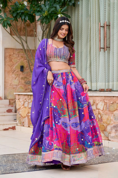 Purple Multicolor Printed & Embroidery Lehenga Choli