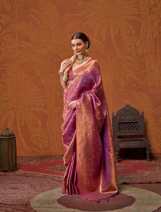 Mulberry Purple Handloom Weaving Saree