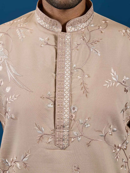 Beige Kurta Set With Embroidery Work