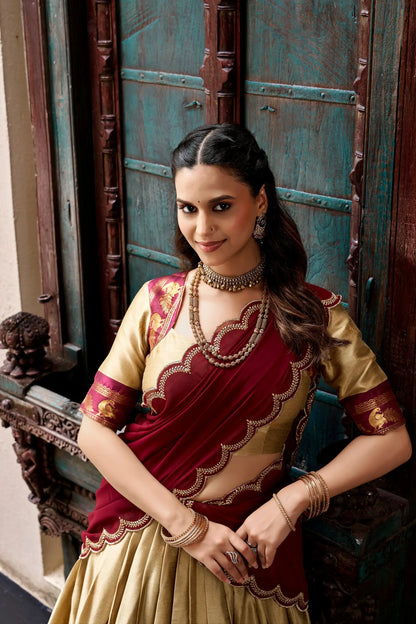 Beige South indian Half Saree Lehenga