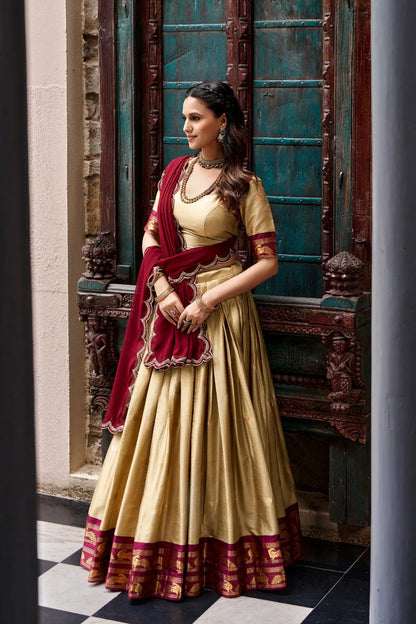Beige South indian Half Saree Lehenga