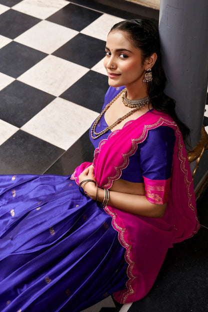 Dark Blue South indian Half Saree Lehenga
