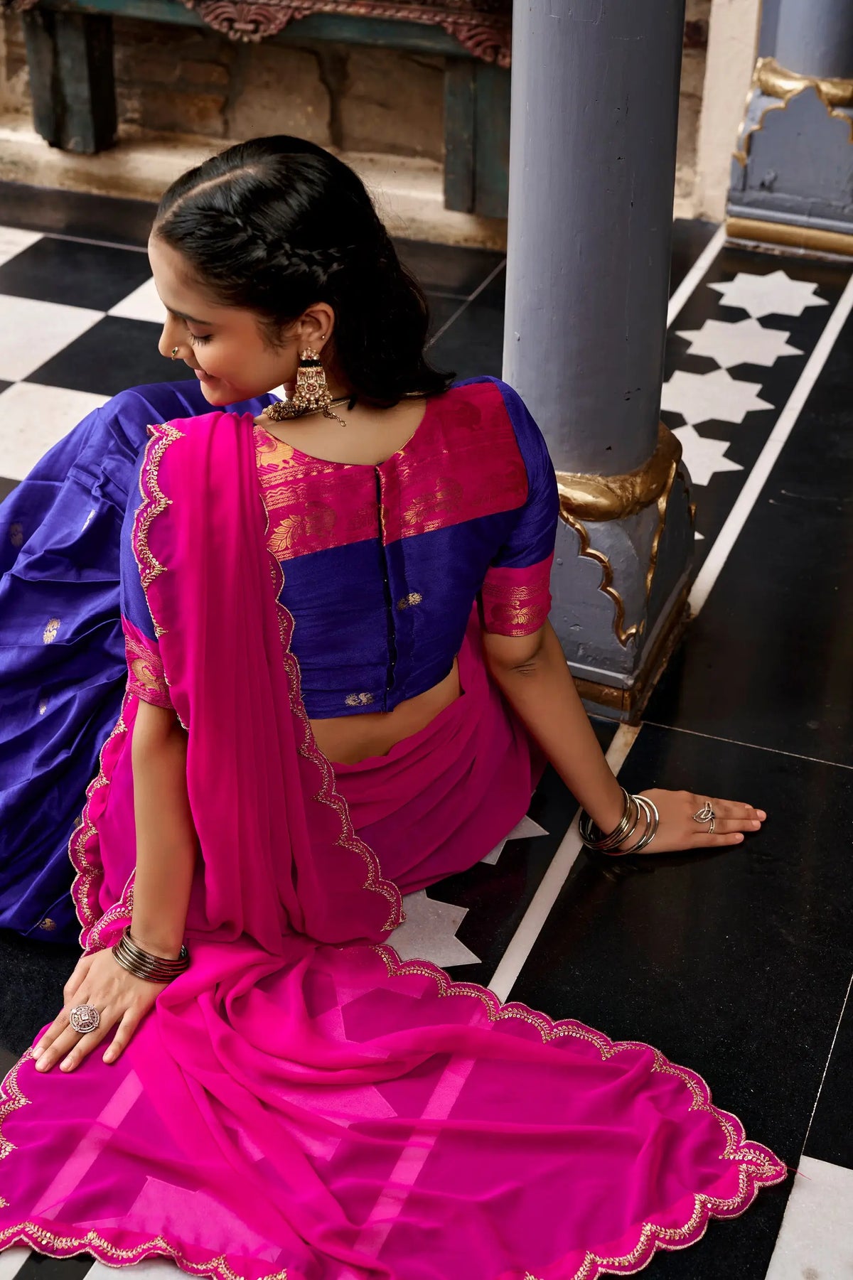 Dark Blue South indian Half Saree Lehenga