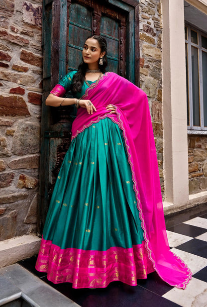 Teal Blue South indian Half Saree Lehenga