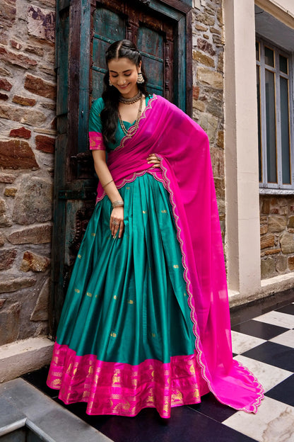 Teal Blue South indian Half Saree Lehenga