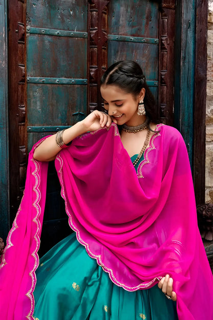 Teal Blue South indian Half Saree Lehenga