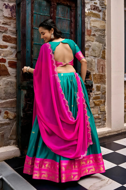 Teal Blue South indian Half Saree Lehenga