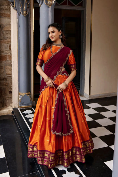 Rust South indian Half Saree Lehenga